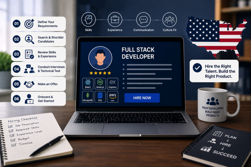 Hire a full stack developer in the USA with expertise in front-end, back-end, databases, APIs, and cloud technologies.